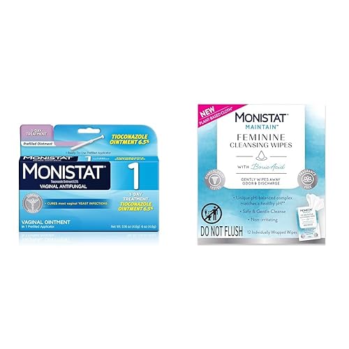 Monistat 1 Day Yeast Infection Treatment, 1 Tioconazole Applicator Feminine Wipes, 12 Count