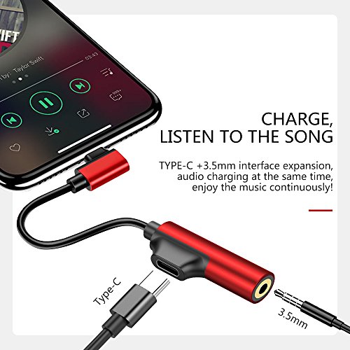 Type â€“ C to 3.5mm Headphone Audio Jack Adapter, Virwir 2 in 1 USB C to 3.5mm Audio Converter, Female Stereo Microphone Connector Cable for Google Pixel 2 XL, Huawei et/P10, Nubia (One-piece Red)
