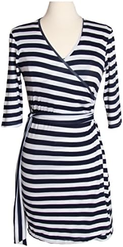 Udderly Hot Mama Whimsical Wrap Nursing and Pumping Dress - Navy/White Stripe, Size 2