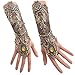Juland Lace Fingerless Gloves Women Gothic Floral Lace Steampunk Wristband Ring Vintage Beaded Handmade Lace Up Gloves Bridal Bracelet Ring Set - 1 Pair –Bronzing S Size