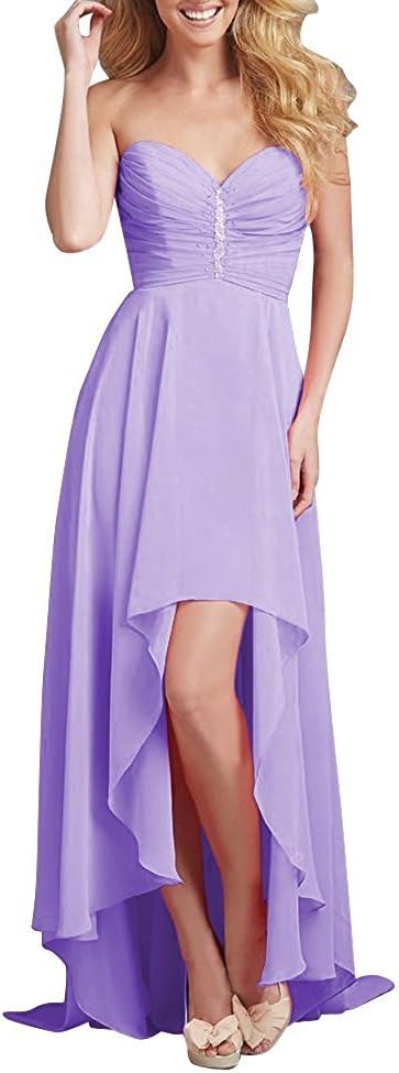 FTSOP Women's Chiffon Sweetheart Bridesmaid Dress Long Asymmetrical Prom Evening Dress Strapless Burgundy