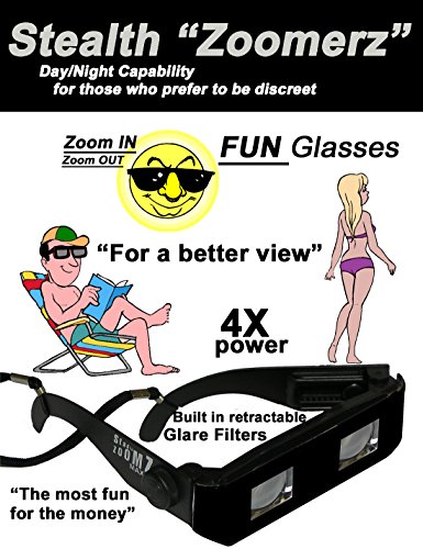 Stealth Binocular Glasses with 4X power for discreet viewing, with many other uses at sports events, concerts, spring break, and at the beach.