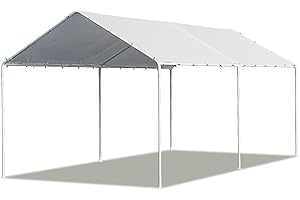 HCY Car Ports 20x10 Heavy Duty Metal Carports Party Tent Portable Garage for Wedding, Garden Storage (White), 235 inch x116 inch x102 inch