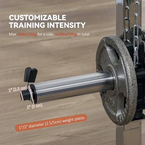 Soozier 3 in 1 Smith Machine, Multi-Functional Power Cage with Cable Crossover System, Pull up Station, 16-Level Squat Rack and Barbell Bar, Home Gym Machine