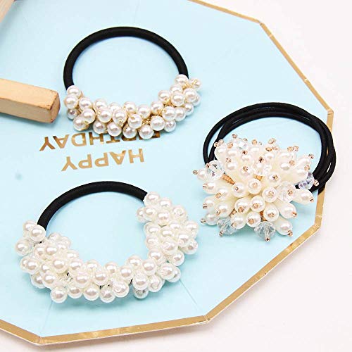 3Pcs Women Pearl Hair Ring Fashion rhinestone Hair Ties Ropes Elastic Bracelet Ponytail Holder Hair Accessories