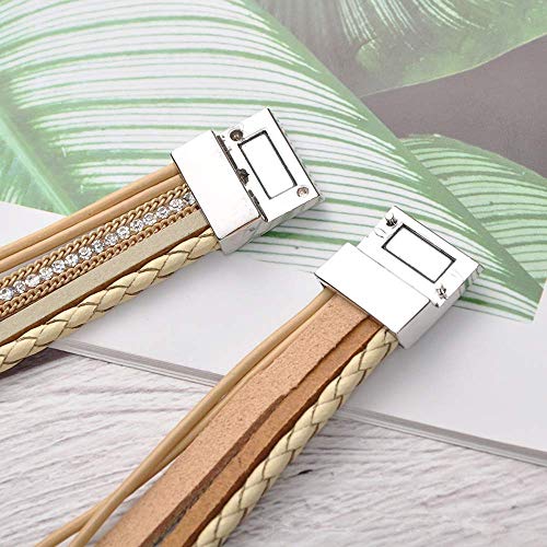 AZORA Gray Leather Wrap Bracelet for Women Pearl Crystal Charm Rope Braided Cuff Bracelets Handmade Jewelry Gift for Teens Girls - Thumbnail 4