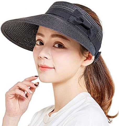 麦わら帽子 レディース サンバイザー リボン つば広 ゴルフ キャップ Uvカット 日よけ帽子 自転車 ブルー