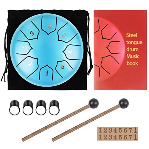 Diluling Steel Tongue Drum 8 Notes 6 Inch, Musical Drum Percussion Instrument with Finger Picks & Rubber Mallets, Awesome Gift for Children Adults Natural Sound for Relaxing Exploring