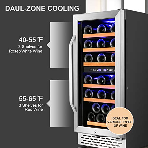 Nictemaw 15 Inch Dual Zone Wine Cooler, 32 Bottle Builtin or