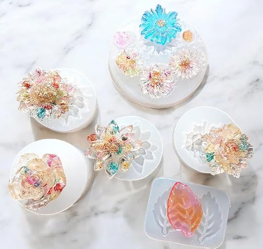 【Ever garden】 レジン 立体 花 10種類 バラ 薔薇 葉っぱ リーフ シリコンモールド オルゴナイト uvレジン アロマストーン 石膏 手作り 石鹸 キャンドル 樹脂 粘土 シリコン モールド シリコン型 型 型抜き 抜き型 道具 ハンドメイド ネックレス アクセサリー パーツ (花 立体 10種類) の商品画像