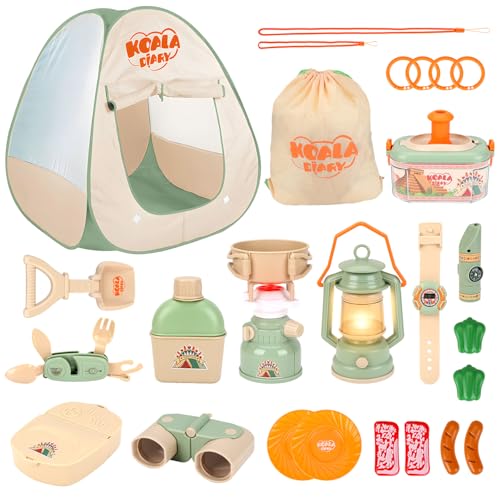 Kids Camping Set, Pretend Camping Toys with Pop Up Tent, Indoor Outdoor Play Camping Gear for Toddler Age 3 4 5 6 Year Old Christmas Birthday Gift