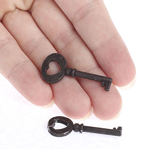 Package of 12 Rustic Metal Skeleton Keys with Heart Cutout for Wedding Favors, Crafting and Embellishing