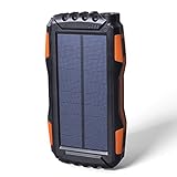 Soluser 25000mAh Portale Solar Power Bank Shockproof/Dustproof 2.1A USB Output Battery Bank, Outdoor Solar Charger Phone External Battery Chargers with Strong LED Light for cellphones