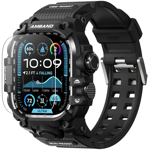 Photo 1 of amBand Rugged Case with Band for Apple Watch Ultra 3/2/1 49mm, M3 Military Grade Shockproof Cover, Includes Screen Protector Kit, Tactical Band for Men - Compatible with iWatch Ultra, Matte Black