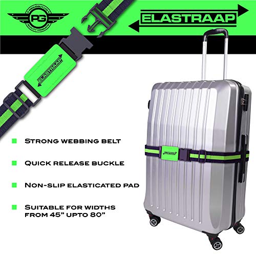Luggage Straps, Adjustable Non-Slip Baggage Belts- Suitcase Bands For Travel Bag (1 Strap, Green Stripe 1pk)