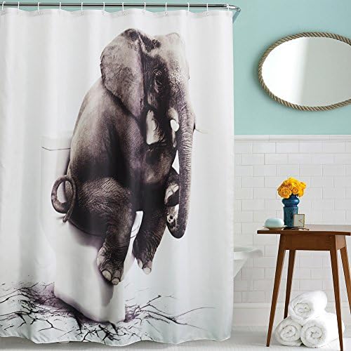 Digital Printing Pattern Polyester Shower Curtain Elephant Sitting on Toilet Art Pattern Bathroom Decor Accessories