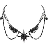 Joddfly Gothic Dark Style Winged Star Tie Neck Y2k Necklace 12+4 inches