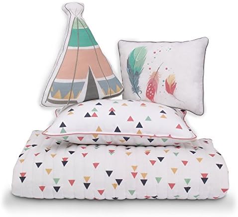 Lincove 4 Piece Toddler Bedding Set - 100% Cotton Toddler Bed Set - Reversible Quilt 47" x 39"