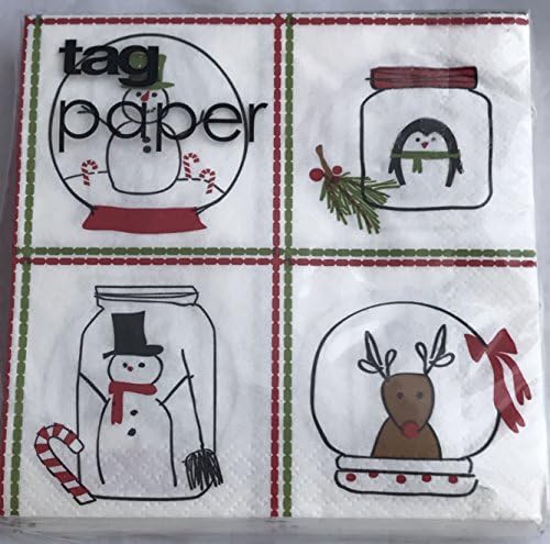 tag paper whimsical Christmas Scenes Beverage Napkins 20 count 9-7/8" x 9-7/8" Square Cocktail Napkins