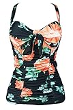 Cocoship Vintage Inspired Ruched Bow Floral Swim Top Halter Tankinis(FBA)
