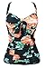 Cocoship Vintage Inspired Ruched Bow Floral Swim Top Halter Tankinis(FBA)