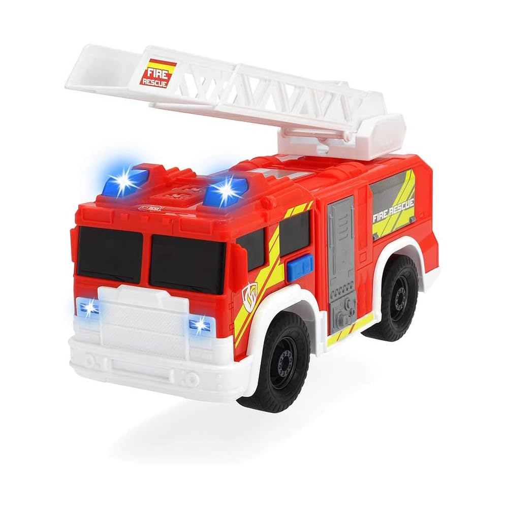 Dickie Toys 203306000 Fire Rescue Unit, Fire Engine, Toy Car, Fire Brigade, Moveable and Extendable Ladder, Light & Sound, Includes Batteries, 30 cm Large, from 3 Years, Multi-Coloured