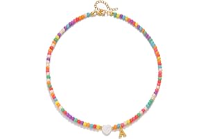 Suphan Colorful Initial Cute Necklaces for Wowen Girls - Trendy Beaded Choker Necklace for Teen Girl, Personalized Letter Initial Gifts for Daughter Teen Jewelry Birthday Gifts