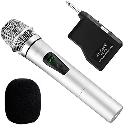 Wireless Handheld Microphone,Rechargeable Dynamic Cordless Vocal Microphone with 6.35mm Plug Receiver for Karaoke, PA Speaker, Amplifier, DJ, Party, Wedding, Outdoor and More (Silver)