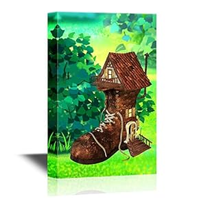 Canvas Wall Art - Shoes Shaped House in The Fairy Tale Woods - Gallery Wrap Modern Home Art | Ready to Hang - 12x18 inches