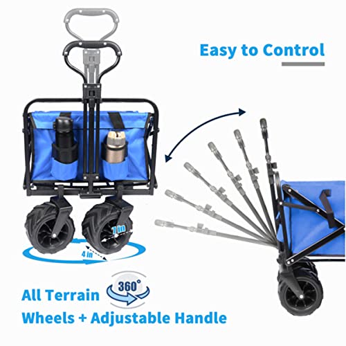 Happiness Store Collapsible Heavy Duty Folding Wagon Cart Utility with All Terrain Beach Wheels