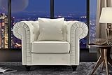 Classic Chesterfield Scroll Arm Tufted Bonded Leather Accent Chair (White)