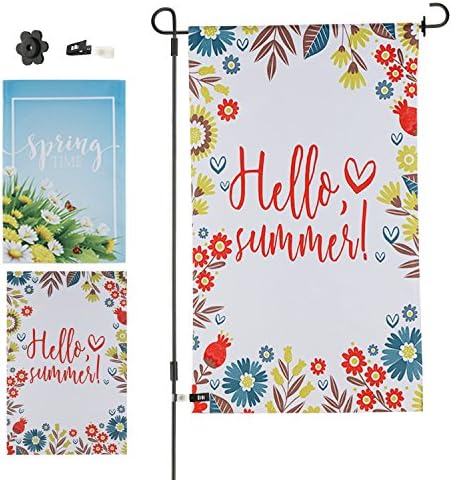 Redbean Summer Garden Flag Set | 2 Pack Assortment of 12-inch x 18-inch Flags | Includes Garden Flag Pole, Wind Clips and Stopper | Double-sided, Polyester, Durable