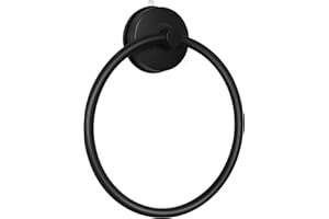 YOHOM Suction Cup Towel Ring Matte Black Hand Towel Holder for Bathroom Stainless Steel Vacuum Suction Washcloth Holder Dish Towel Hanger for Shower Wall No Drill