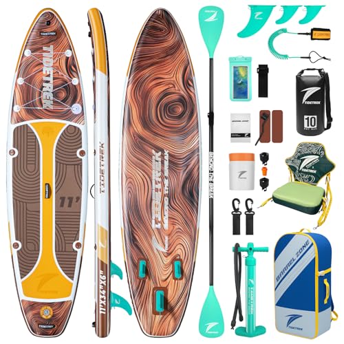 TIDETREK 11'/11'6" x 33"/34" x 6" Inflatable SUP Paddle Board – Extra-Wide, Stable Stand Up Paddle Board with Premium Full Accessory Set for Adults & Youth
