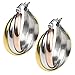 18k Yellow Gold Plated Stainless Steel Polished Shiny Tri Color Round Twist Hoop Earrings for Women