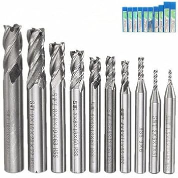 Generic 10Pcs Hss 4 Flute Cnc End Mill Cutter 1.5-10Mm Straight Shank End Mill Cutter