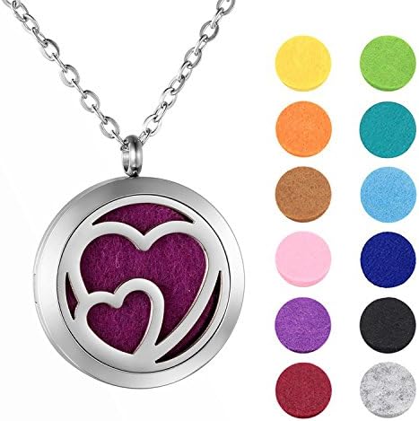 Aromatherapy Essential Oil Diffuser Necklace Pendant Locket Jewelry, 23.6"Adjustable Chain Stainless Steel Perfume Necklace with 12pcs Refill Pads and Elegent Gift Box