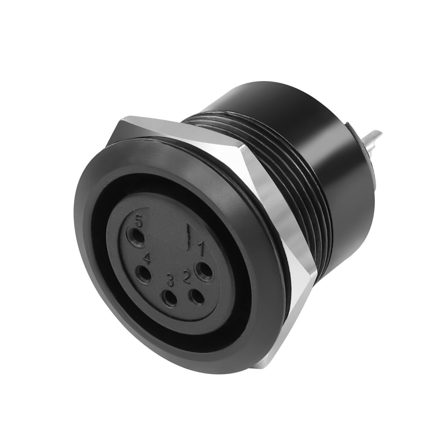 QIANRENON 5 Pin XLR Jack Threaded Fixing Solder Adapter 5Pin XLR Female to Solder Terminal Round Connector 5 Pole XLR DMX Mount Socket, for Sound RDM/DMX Stage Lighting, Black