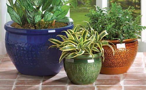 Set of 3 Tri-Colored Ceramic Planters