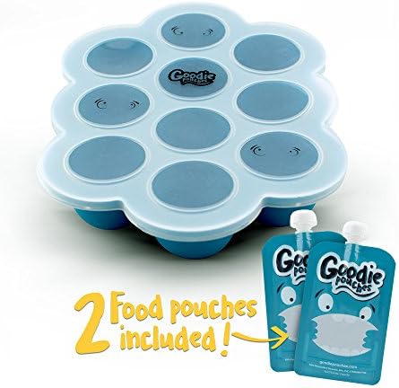 Silicone Freezer Tray for Baby Food Storage - With Bonus 2 Reusable Pouches - BPA Free Freezer Cube Container with Lid for Homemade Puree, Ice, Breastmilk &amp; Baking. 1.5oz Portions
