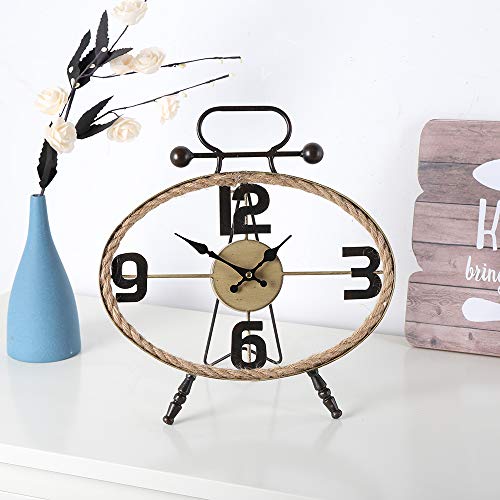 MODE HOME Oval Metal Table Clock with Rope Farmhouse Desk Clock Decorative