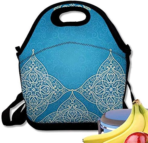 Zofmkgdji Neoprene Lunch Bag Tote Reusable Insulated Waterproof School Picnic Printed Baroque Vintage Victorian Ornamental Lace Tracery