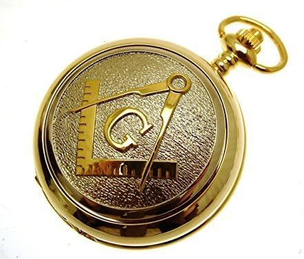 Masonic Pocket Watch Gold Two Tone Design Quartz White Face Design 70