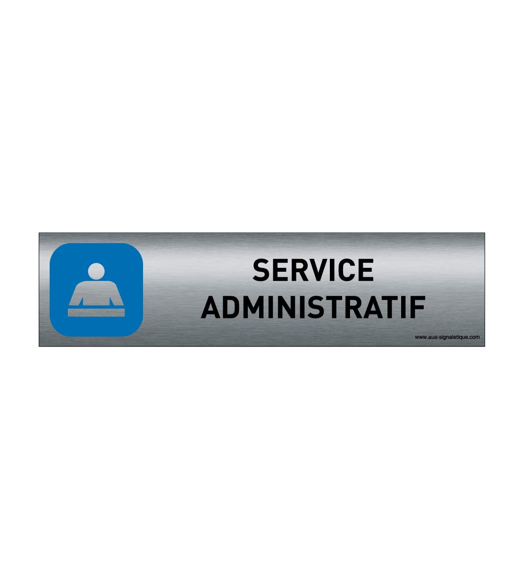AUA SIGNALETIQUE - Plaque de porte Aluminium brossé imprimé AluSign - 200x50 mm - Double Face adhésif au dos - Impression UV directement sur l'aluminium (Pas de contre collage) (Service administratif)