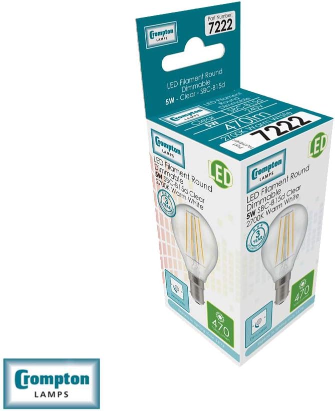 Crompton LED Dimmable Filament Golf Ball Light Bulb Clear 5W B15 SBC 2700K Warm - Image 5