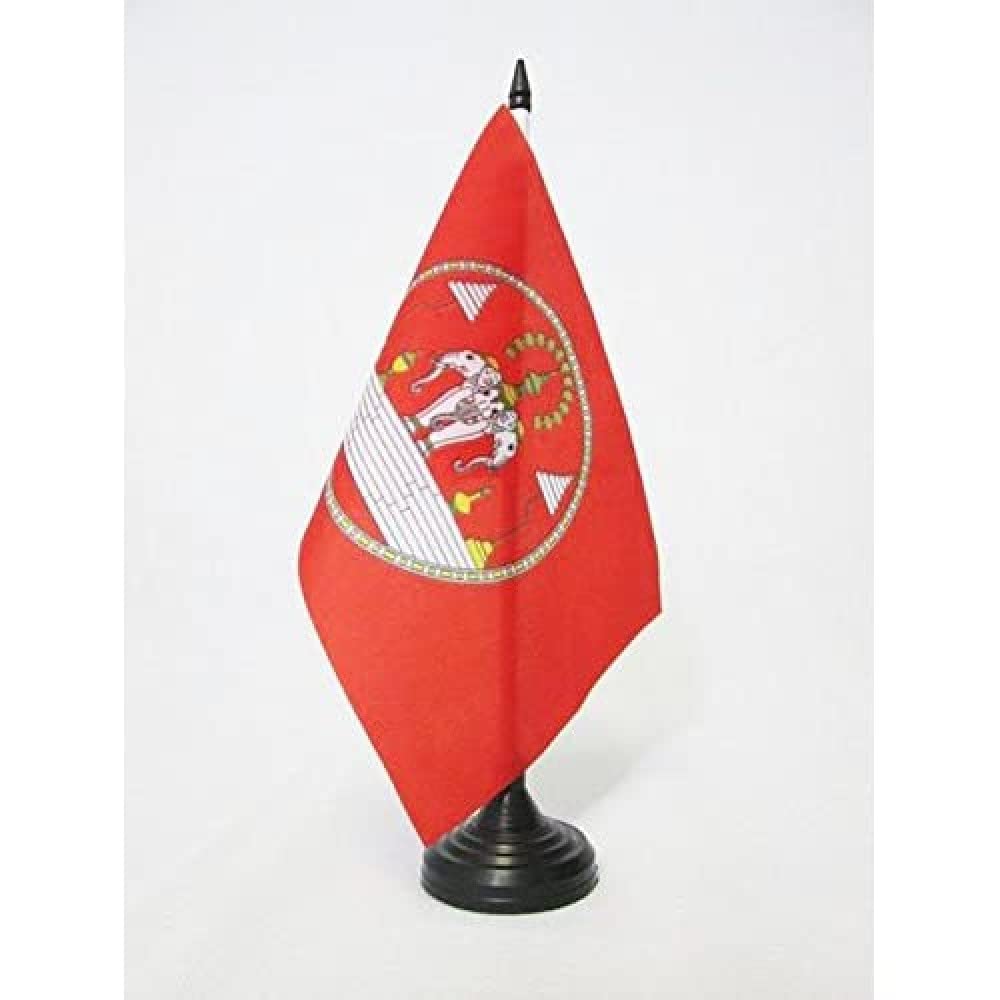 AZ FLAG Royal Standard of Laos 1945-1975 Table Flag 5'' x 8'' - Laotian Kingdom Office Decoration 100% Polyester 21 x 14 cm - Mini Desk Flag with Pole and Black Plastic Base