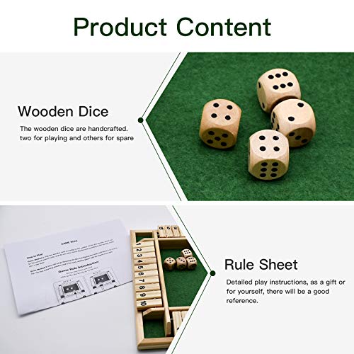 FANXIAOKJShut The Box Dice Game, Classics 4 Sided Large Wooden Board Game (24 Players) for
