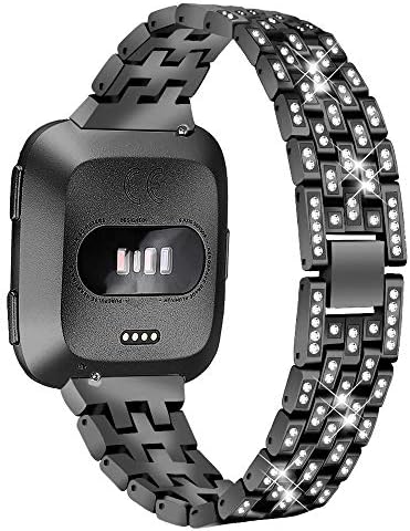 OULUCCI Compatible Fitbit Versa Bands Women Men Wrist 5.5"-8.1", Replacement Metal Bands with Rhinestone Bling Adjustable Fitbit Versa Bands Bracelet