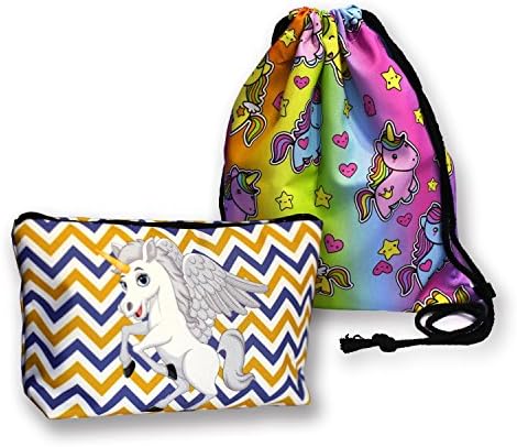 Makeup Bags NANJA Fantasy 3D Printing women Unicorn Cosmetic Bags + 1pcs Unicorn Drawstring Backpack (Pattern B)