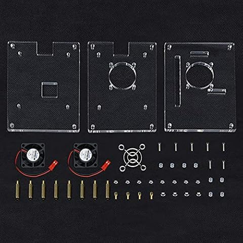 Nrpfell para Raspberry Pi 4 Capas Caja de Soporte de Caja de AcríLico + Ventilador de Enfriamiento con Cubierta de Metal para Raspberry Pi 4/3 Modelo B + / 3B